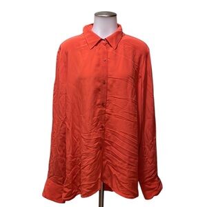 Eileen Fisher 100% Silk Blouse Size L~Coral~Button Down